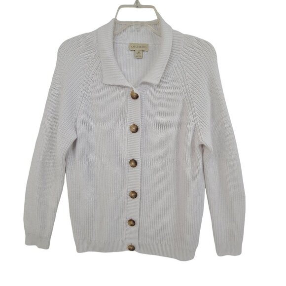 Appleseed's Women's Button Up Knit Cardigan Sweater White Size M Costal Grandma - Picture 1 of 7